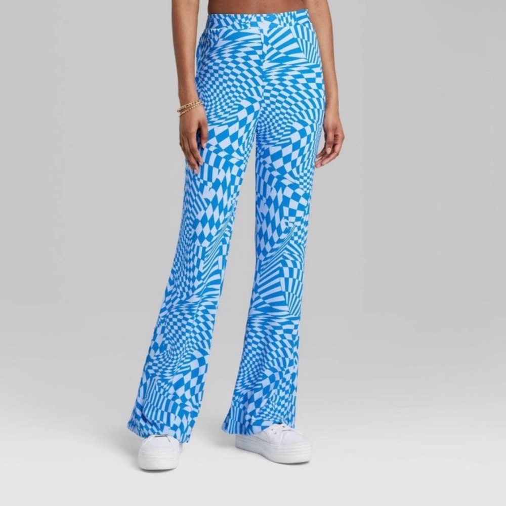 Blue Checkered Flare Pants